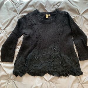 Black Sweater with Floral Applique Accents